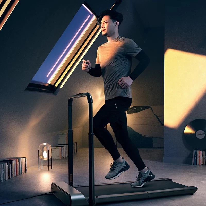 Xiaomi Kingsmith Walking Pad R1 Pro folded for vertical storage, demonstrating space-saving design for Malaysian apartments.