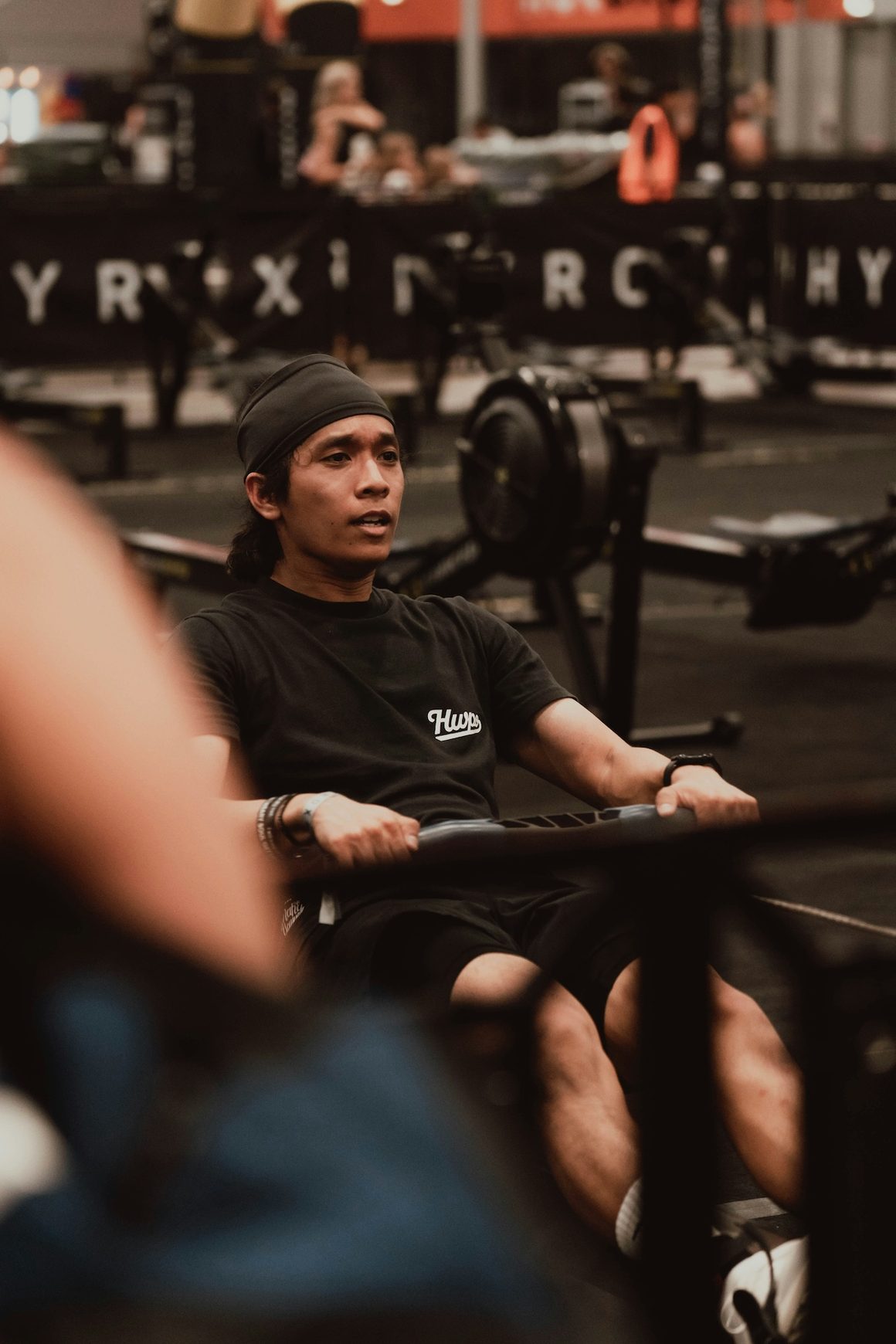 Rowing at HYROX race